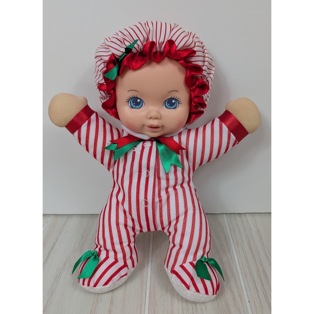 Playskool My Very soft Baby Doll Red White Striped Christmas Plush vintage
